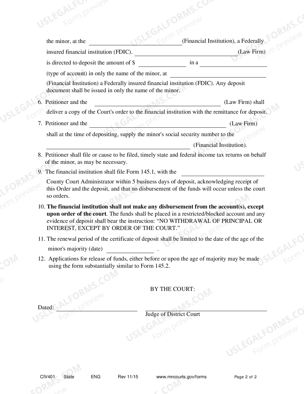 Preview Minor Settlement Order