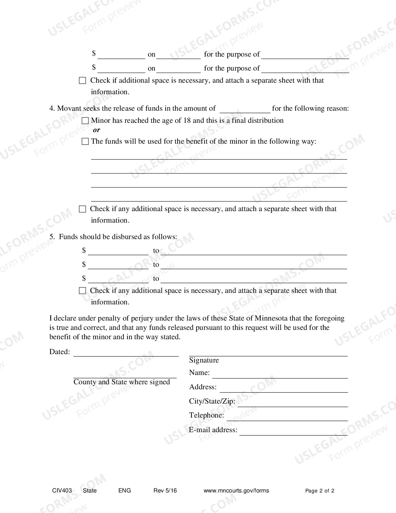 Preview Motion for Release of Minor Settlement Funds (Form 145.2)
