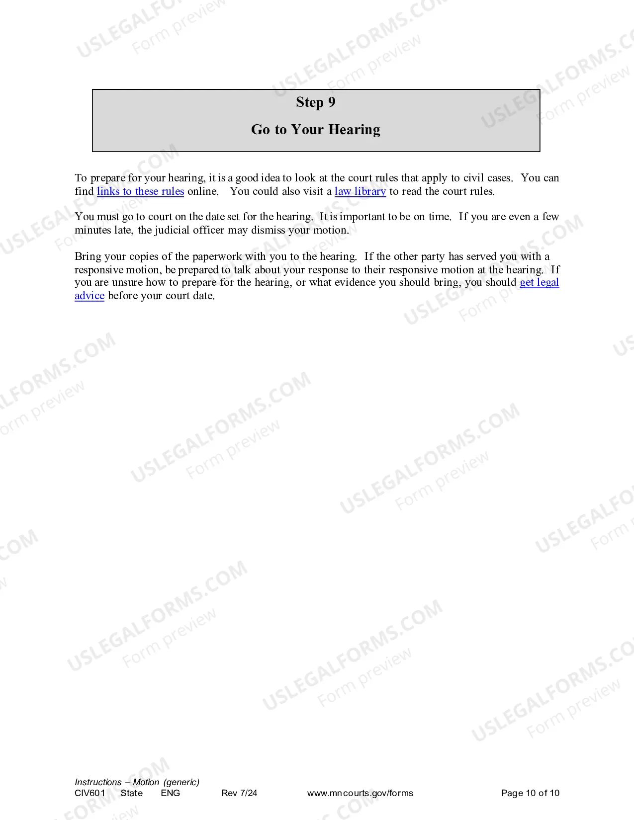 Preview Instructions - Generic Civil Motion and Affidavit