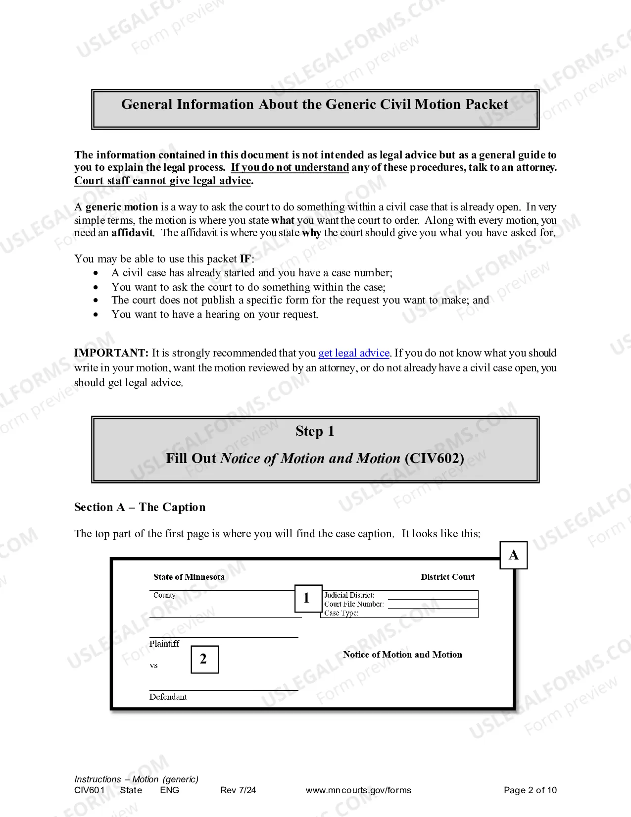 Preview Instructions - Generic Civil Motion and Affidavit