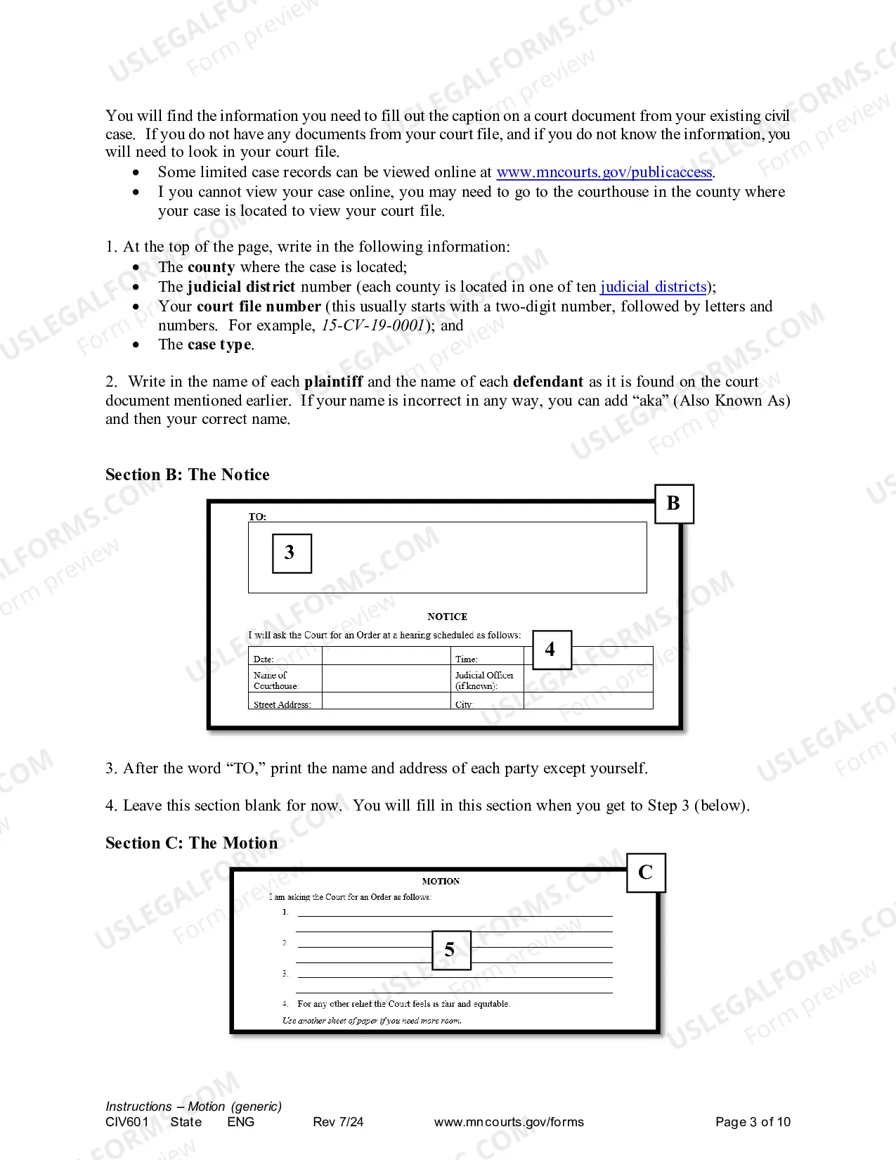 Preview Instructions - Generic Civil Motion and Affidavit
