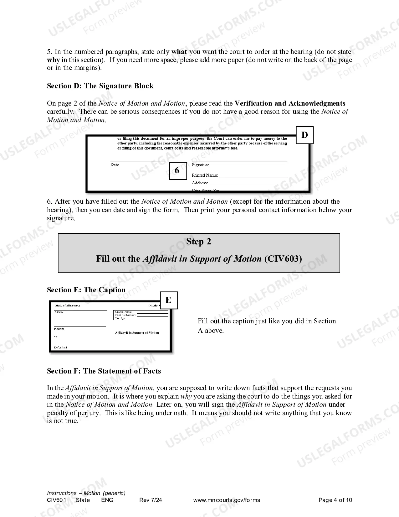 Preview Instructions - Generic Civil Motion and Affidavit