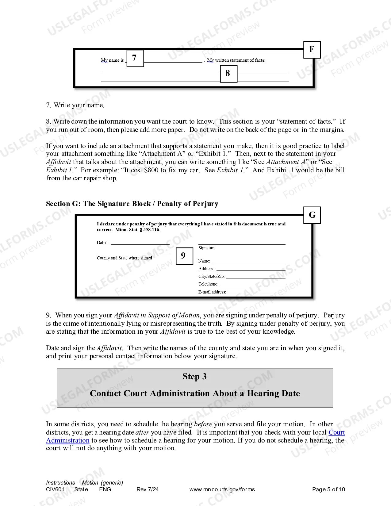 Preview Instructions - Generic Civil Motion and Affidavit