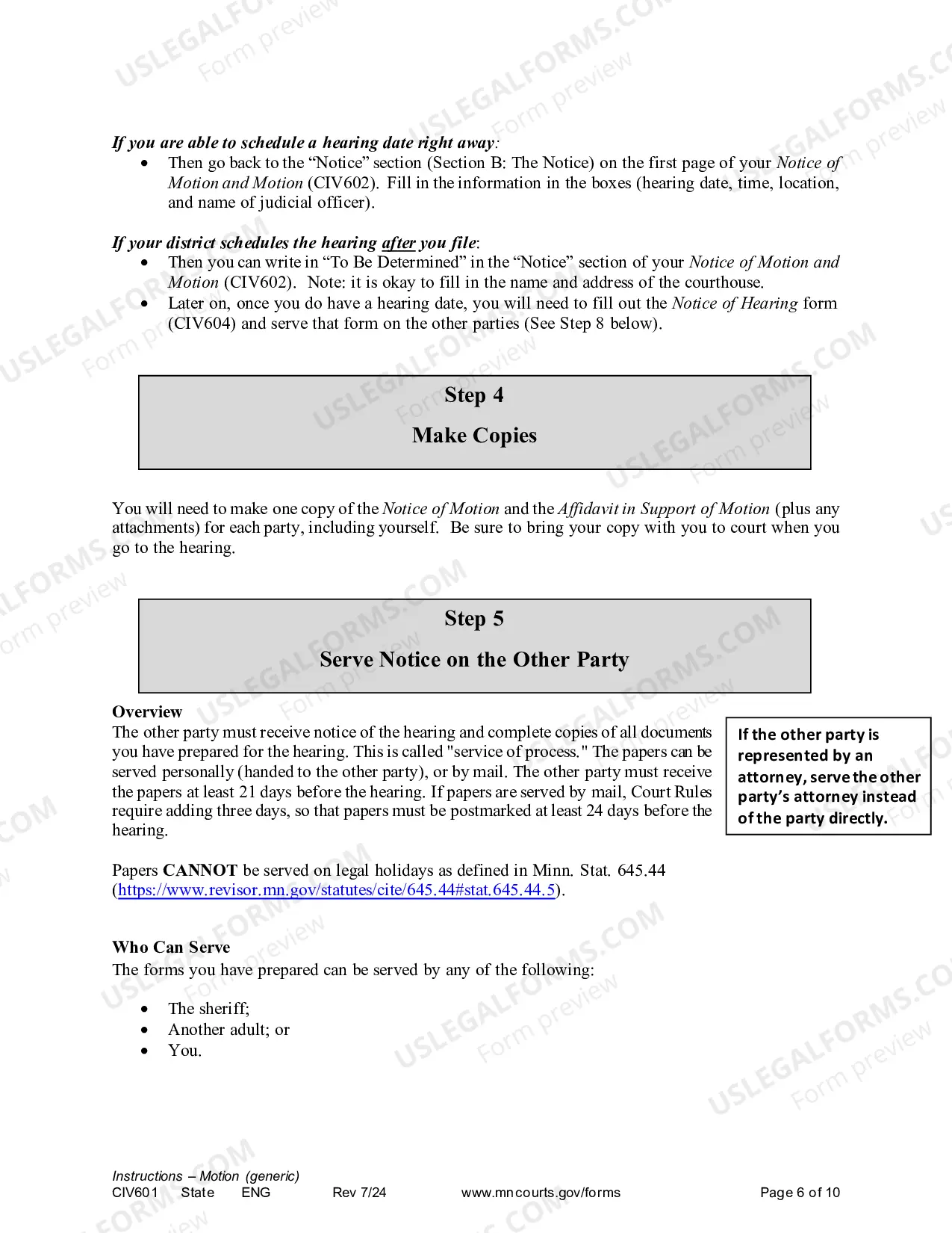 Preview Instructions - Generic Civil Motion and Affidavit
