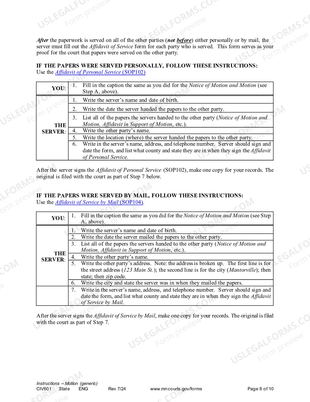 Preview Instructions - Generic Civil Motion and Affidavit