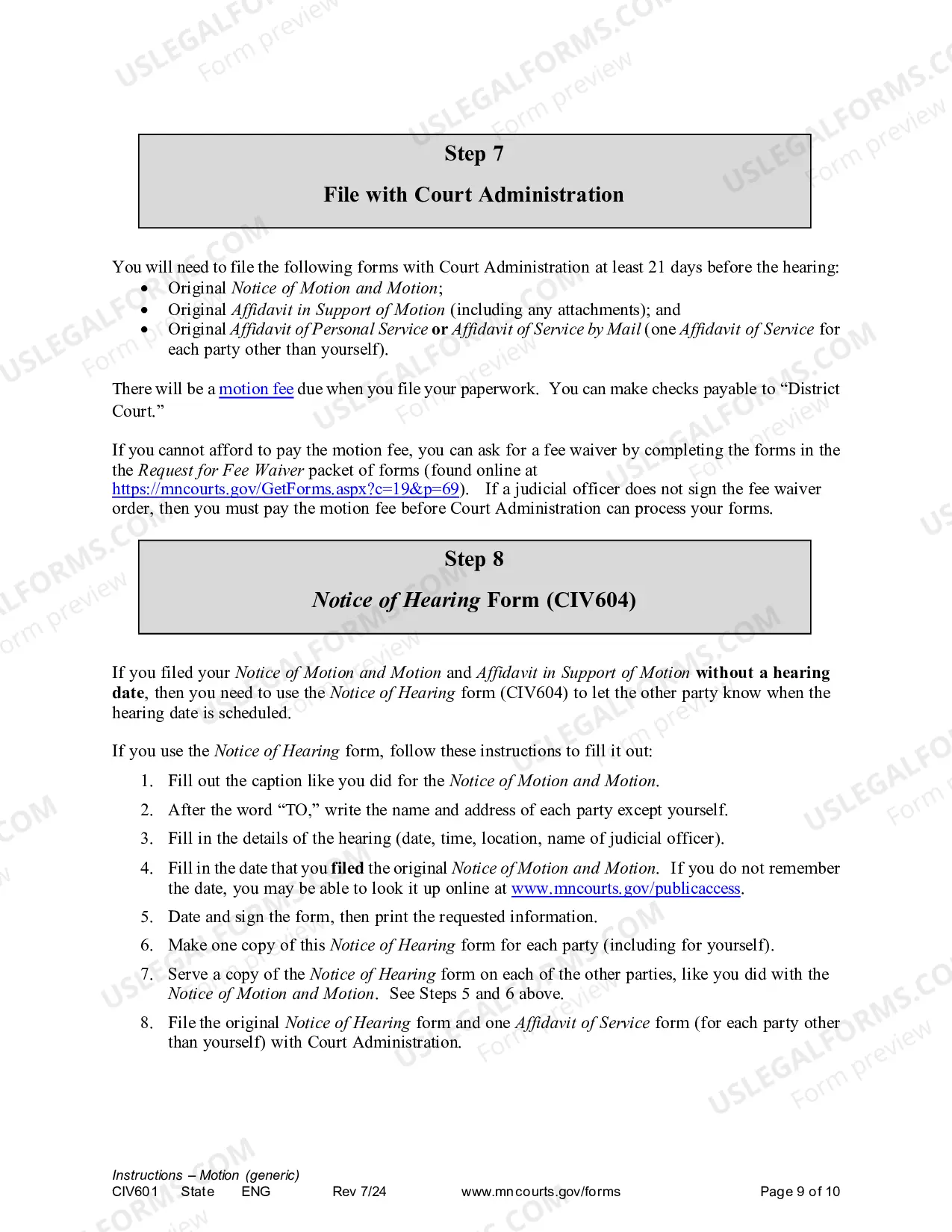Preview Instructions - Generic Civil Motion and Affidavit