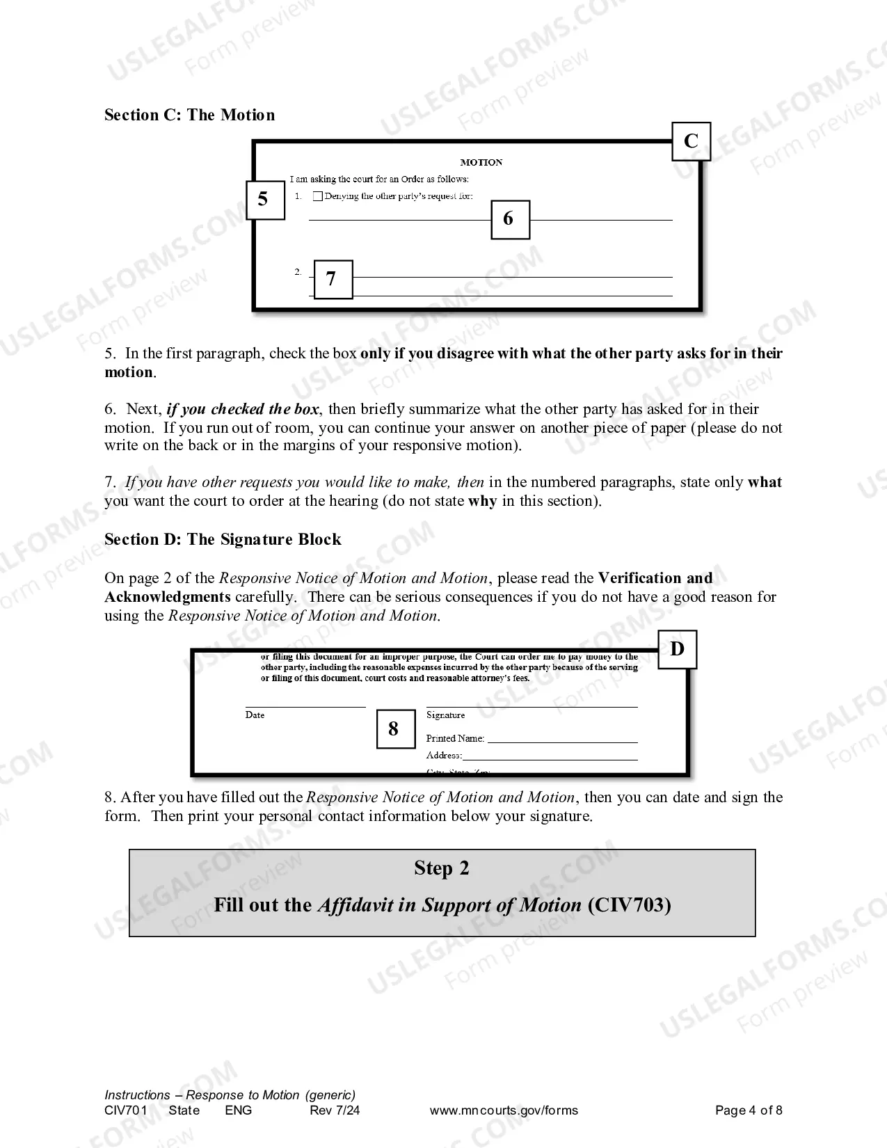 Preview Instructions - Responsive Generic Civil Motion and Affidavit
