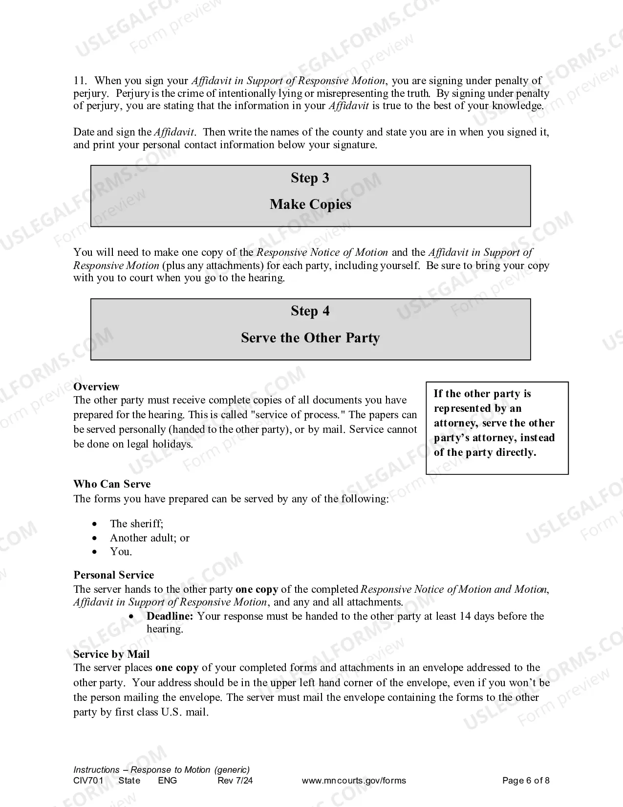 Preview Instructions - Responsive Generic Civil Motion and Affidavit