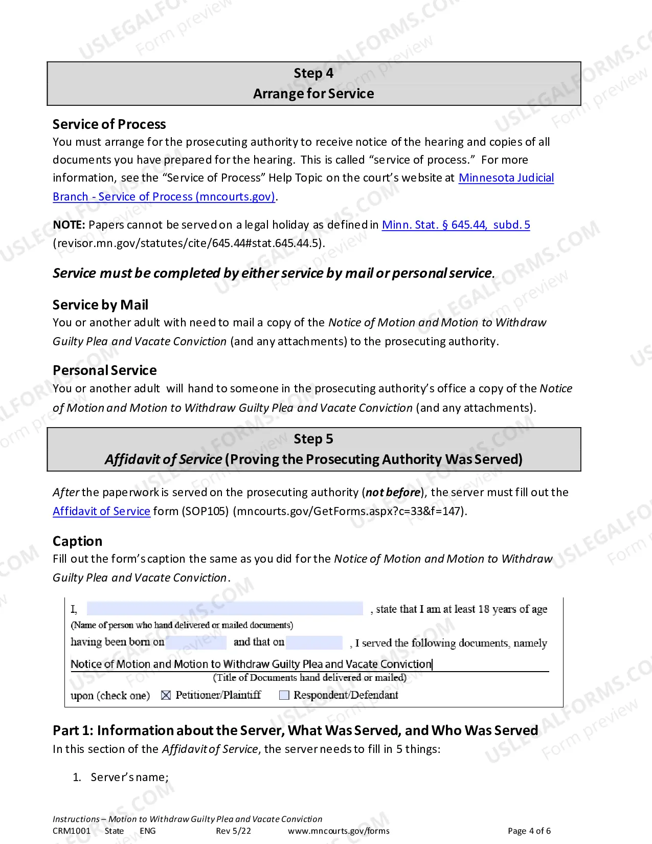Preview Instructions - Motion to Withdraw Guilty Plea and Vacate Conviction
