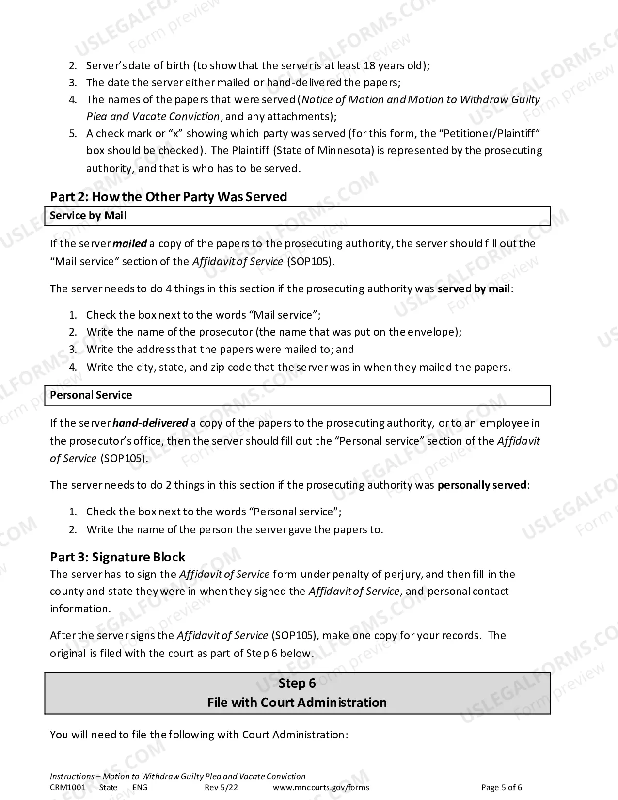 Preview Instructions - Motion to Withdraw Guilty Plea and Vacate Conviction