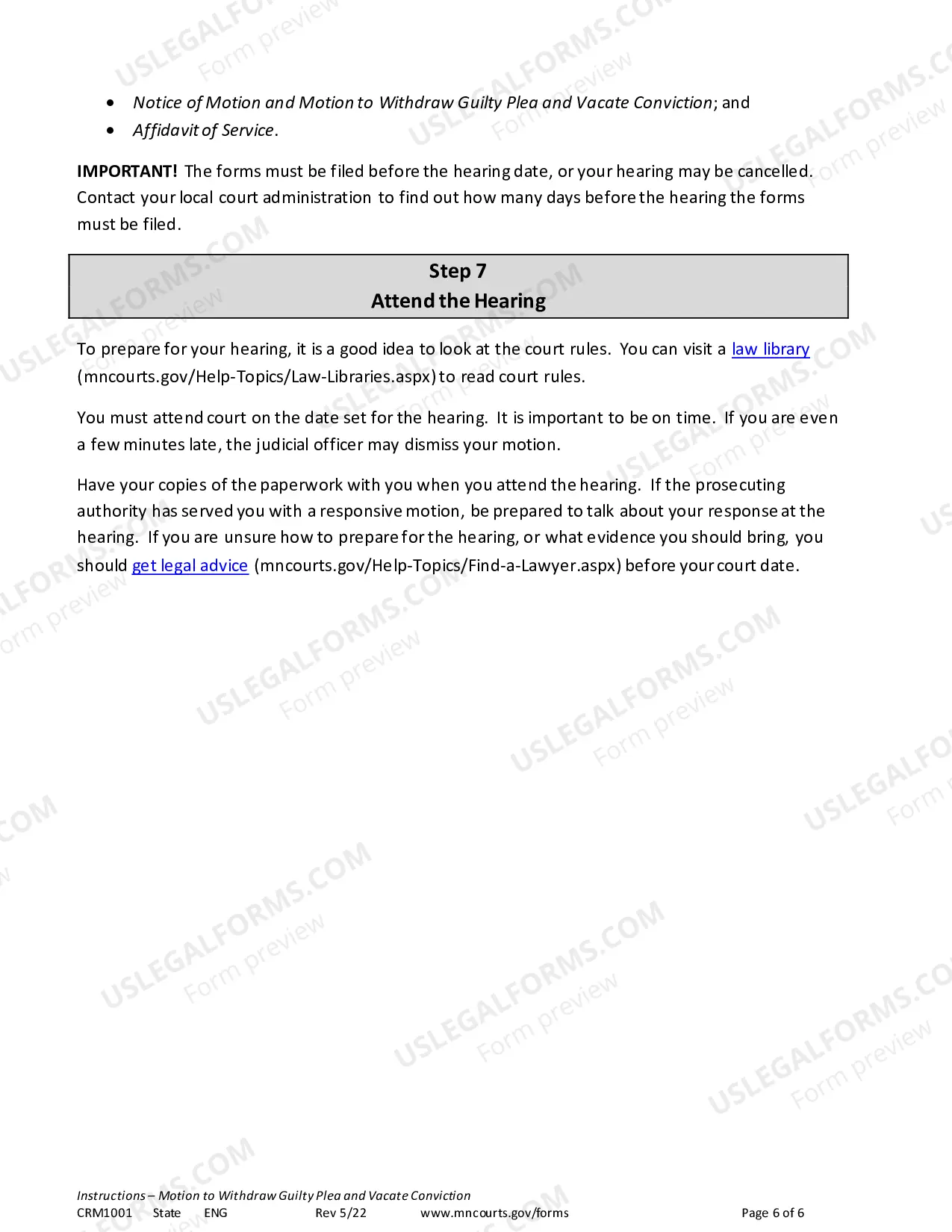 Preview Instructions - Motion to Withdraw Guilty Plea and Vacate Conviction