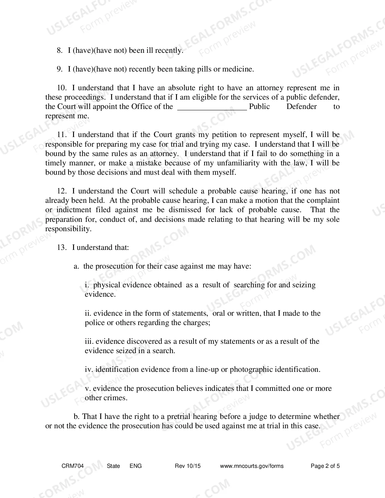 Preview Form 11 - Petition to Proceed Pro Se Counsel