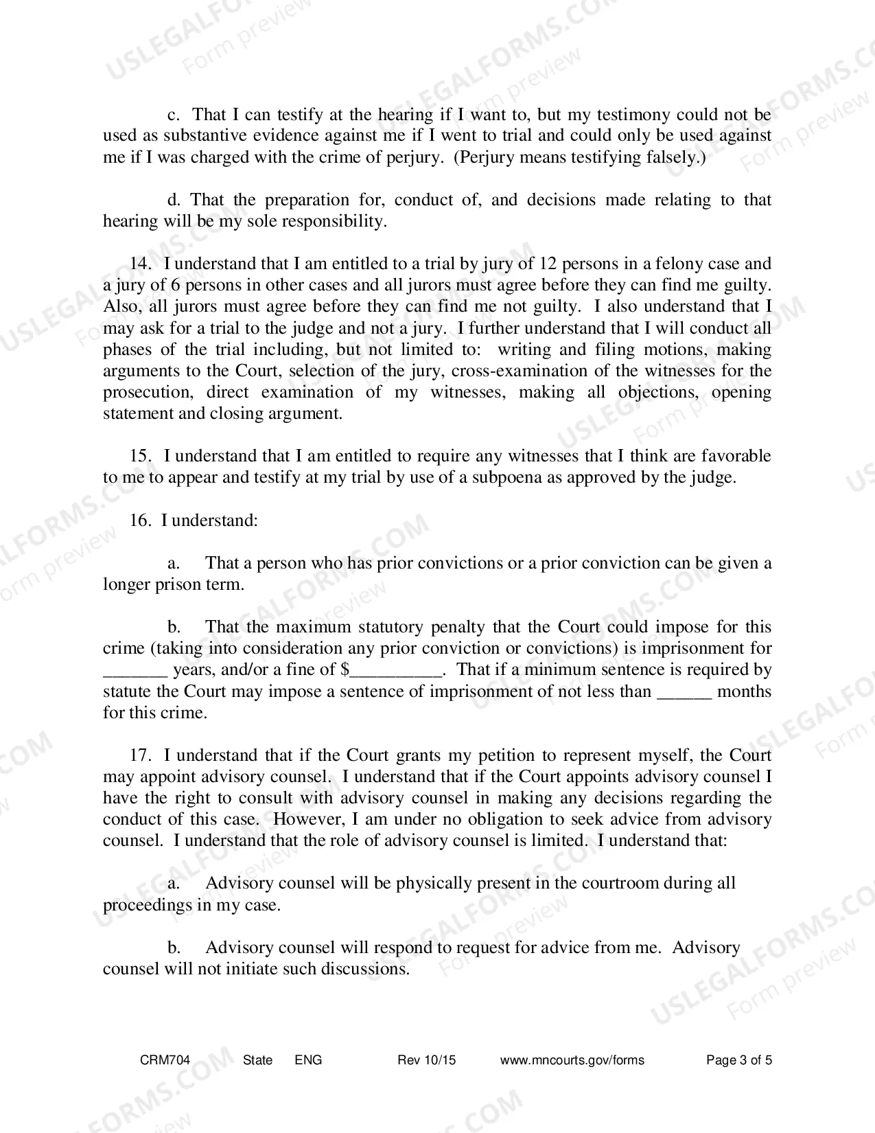 Preview Form 11 - Petition to Proceed Pro Se Counsel