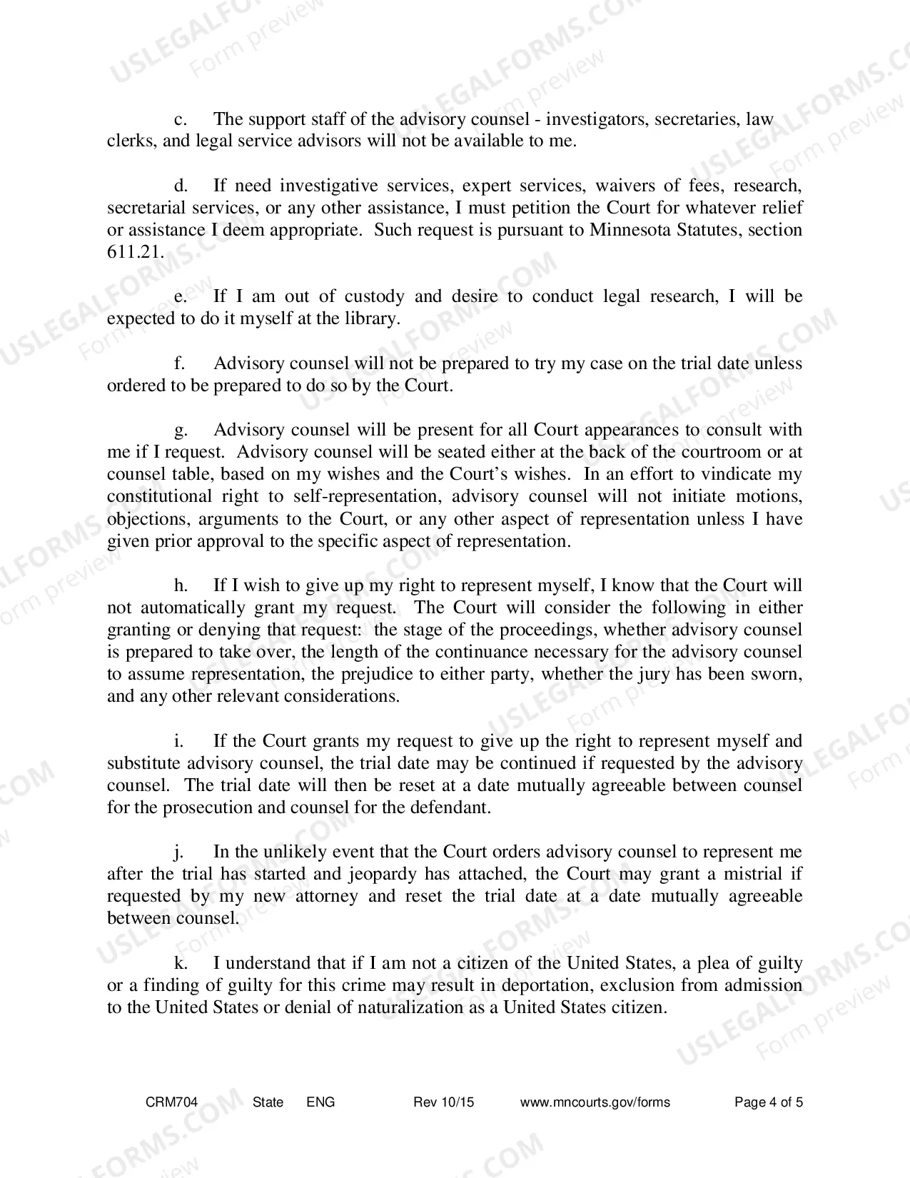 Preview Form 11 - Petition to Proceed Pro Se Counsel