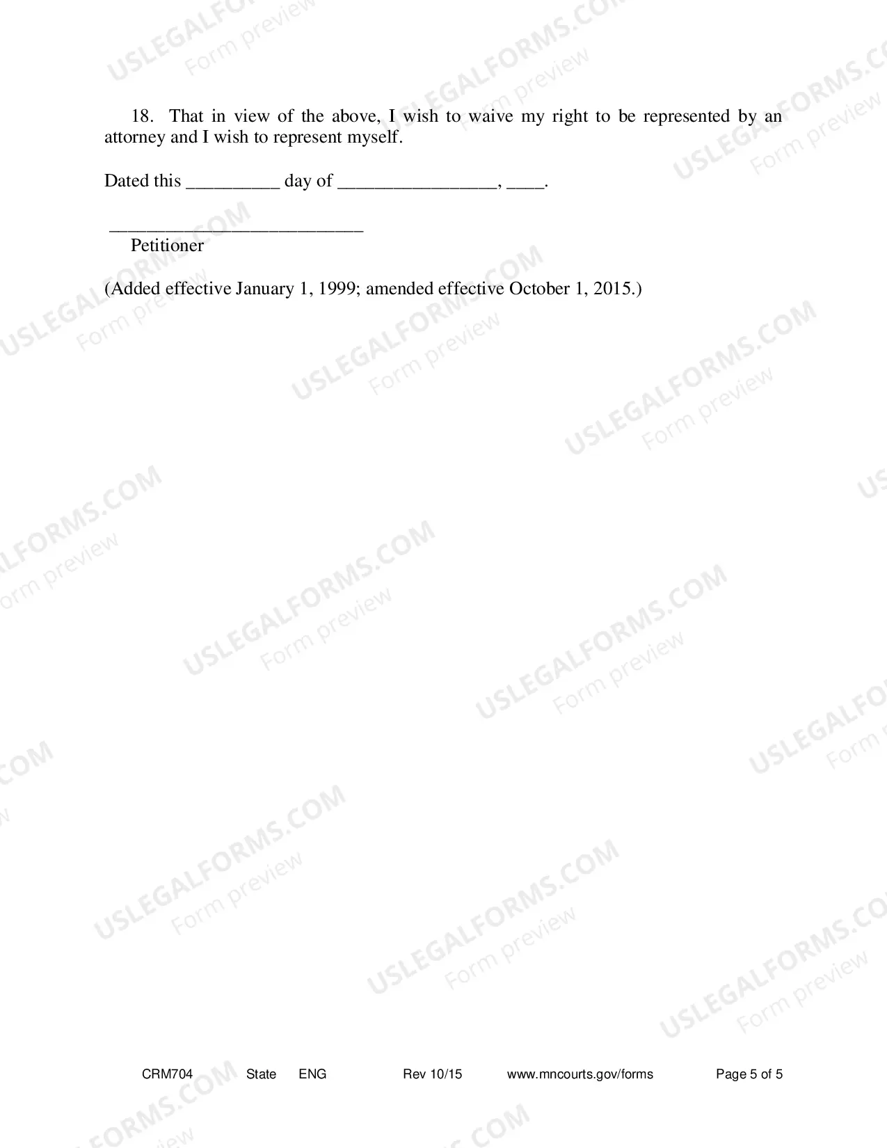 Preview Form 11 - Petition to Proceed Pro Se Counsel