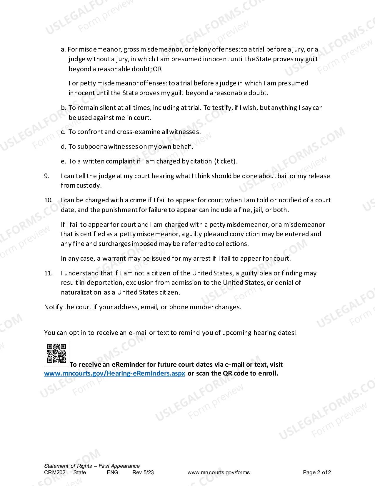 Preview Felony - Gross Misdemeanor First Appearance Statement of Rights