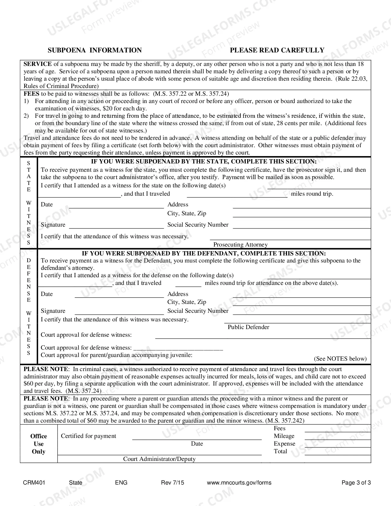 Preview Subpoena - Criminal (#CRM401)(statewide)