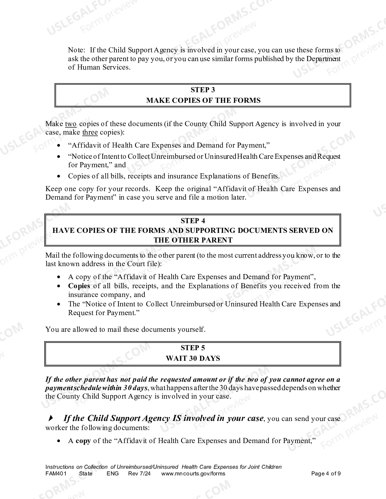 Preview Instructions on Collection Unreimbursed / Uninsured Health Care Expenses for Joint Children