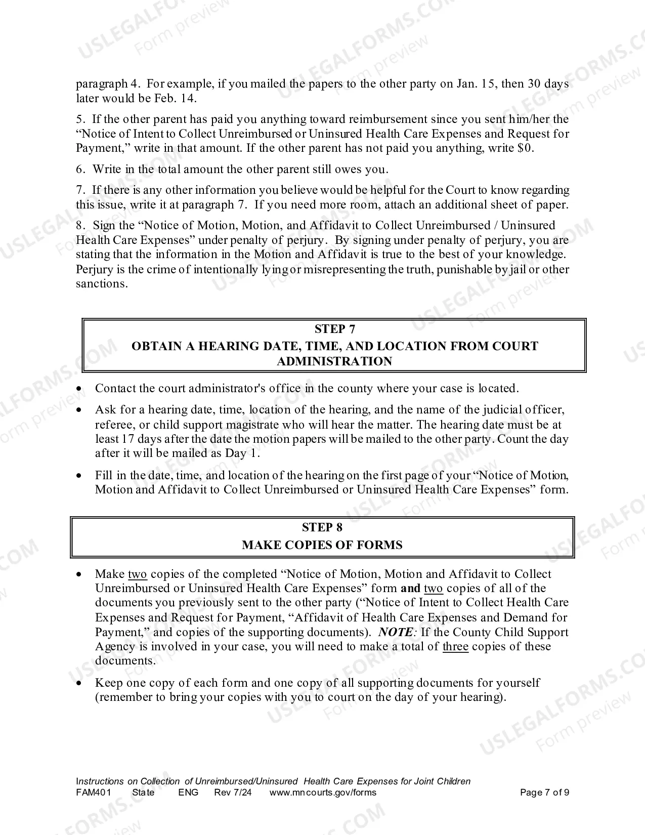 Preview Instructions on Collection Unreimbursed / Uninsured Health Care Expenses for Joint Children