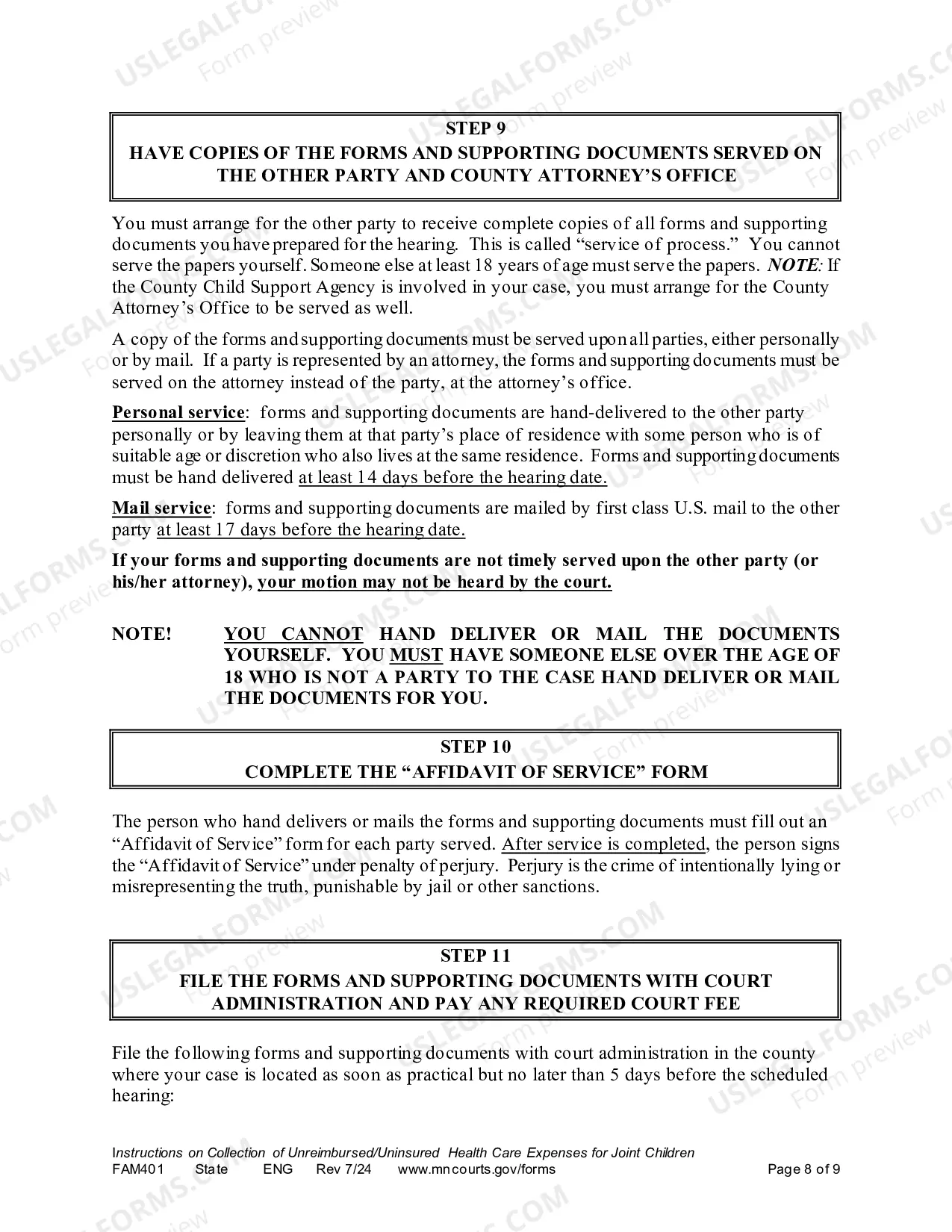 Preview Instructions on Collection Unreimbursed / Uninsured Health Care Expenses for Joint Children