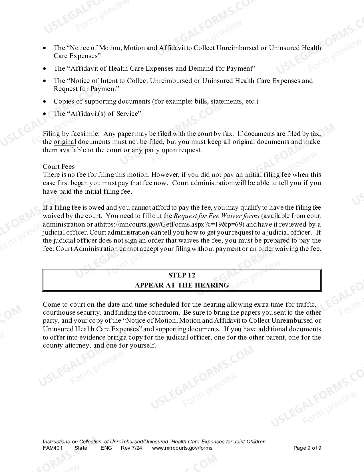 Preview Instructions on Collection Unreimbursed / Uninsured Health Care Expenses for Joint Children
