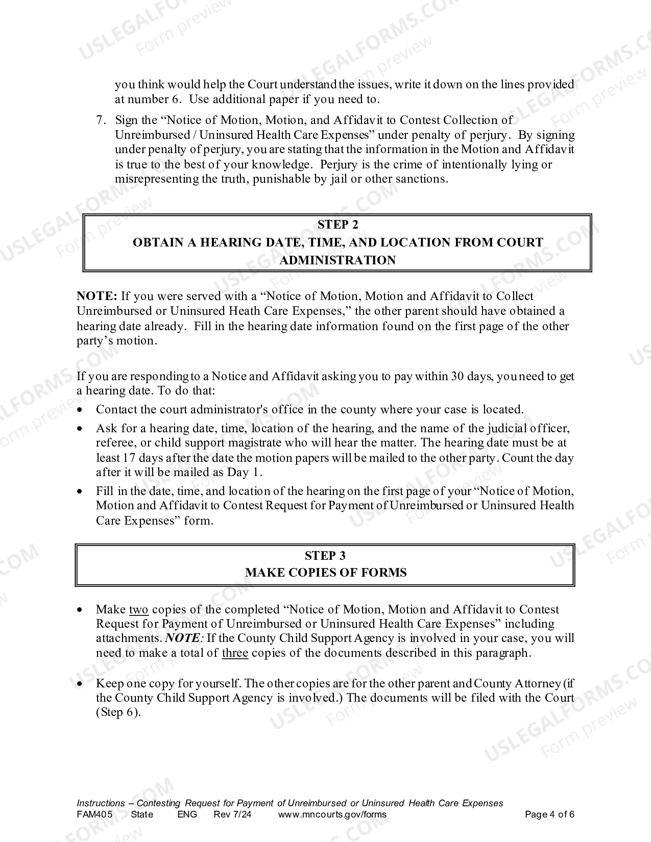 Preview Instructions for Contesting a Request for Unreimbursed / Uninsured Health Care Expenses for Joint Children
