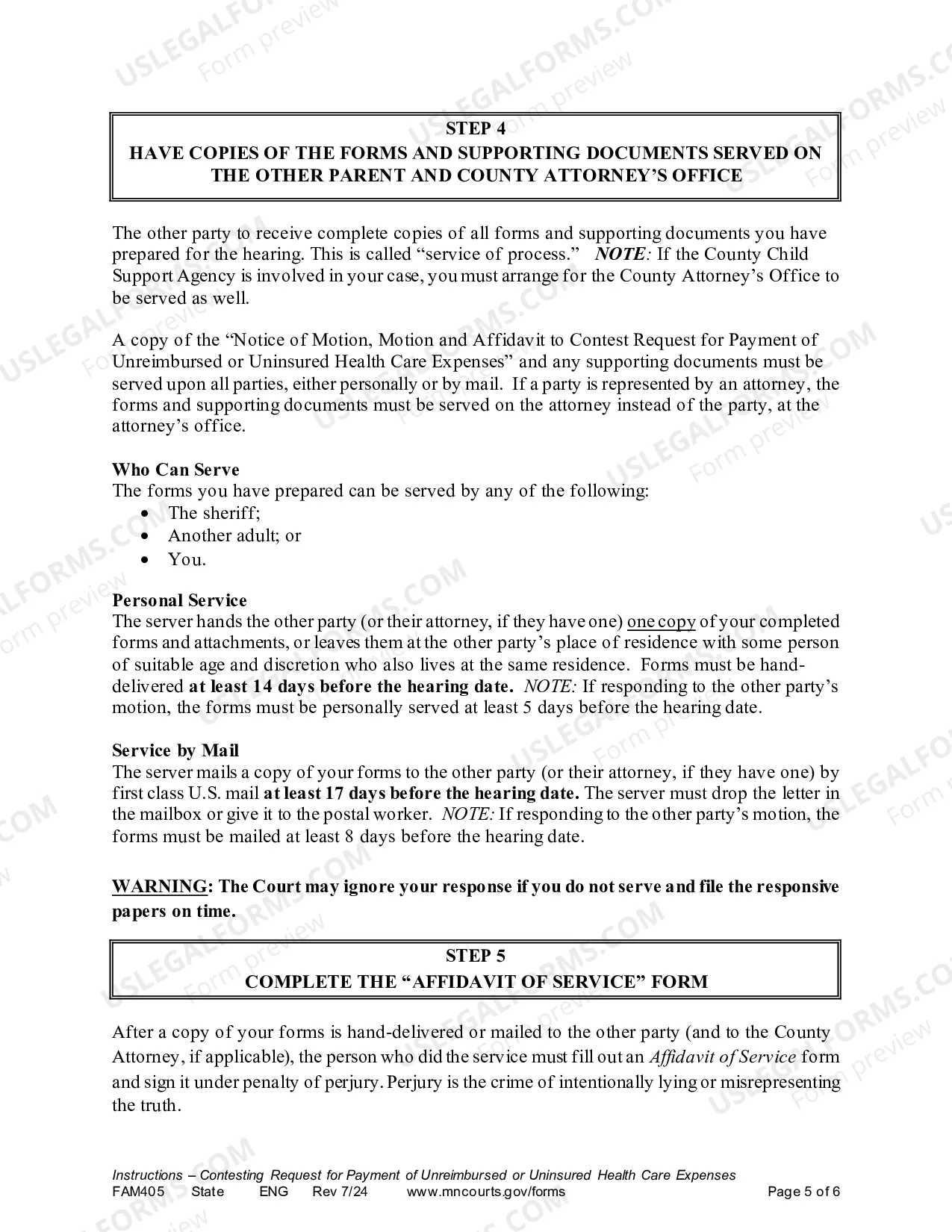 Preview Instructions for Contesting a Request for Unreimbursed / Uninsured Health Care Expenses for Joint Children