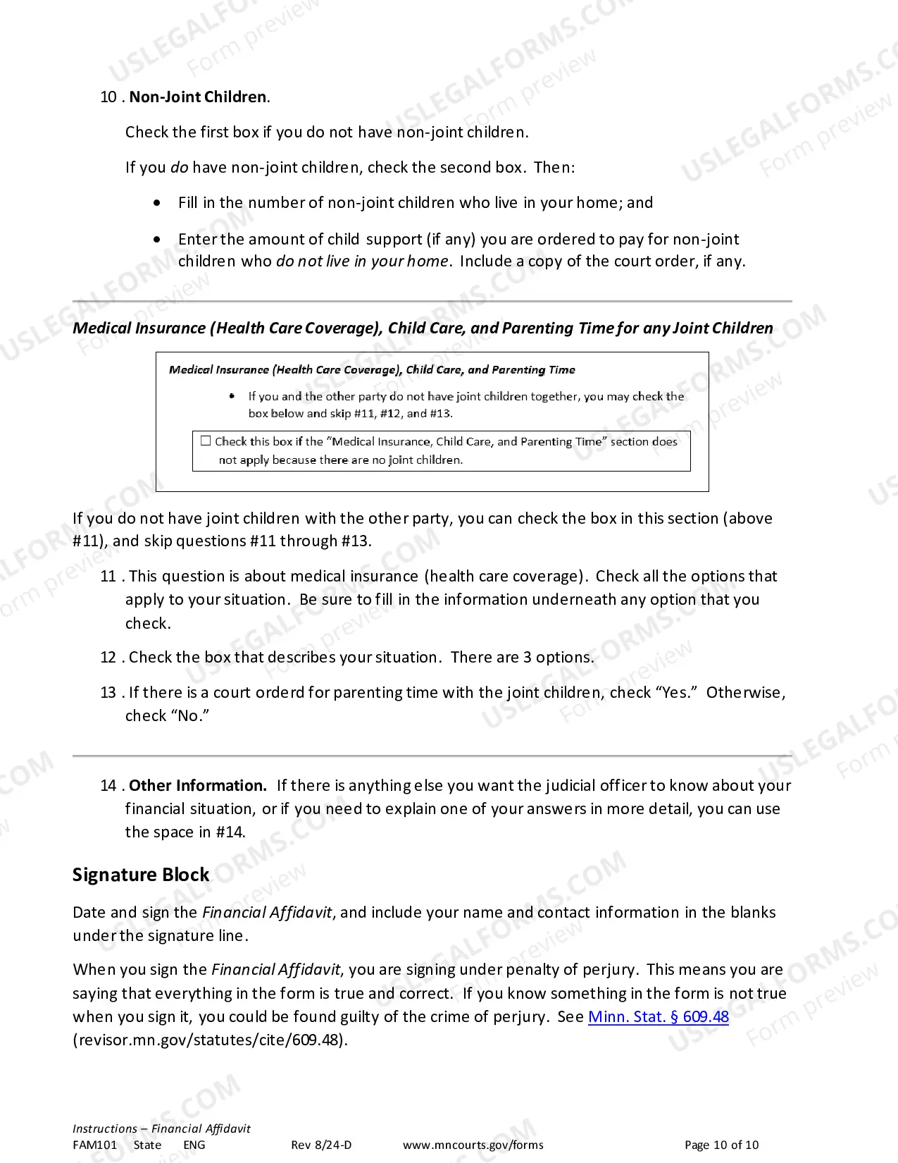 Preview Instructions for Financial Affidavit
