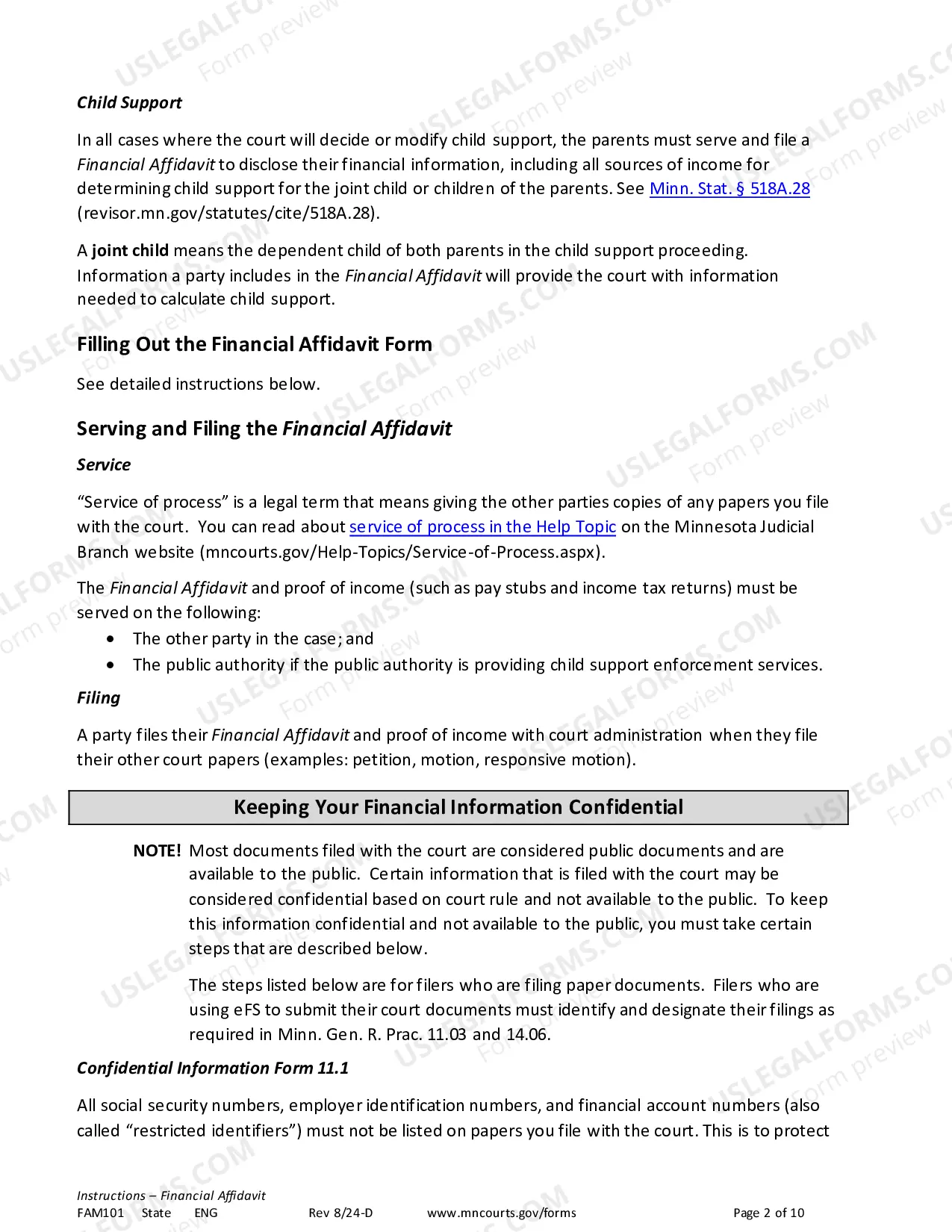 Preview Instructions for Financial Affidavit
