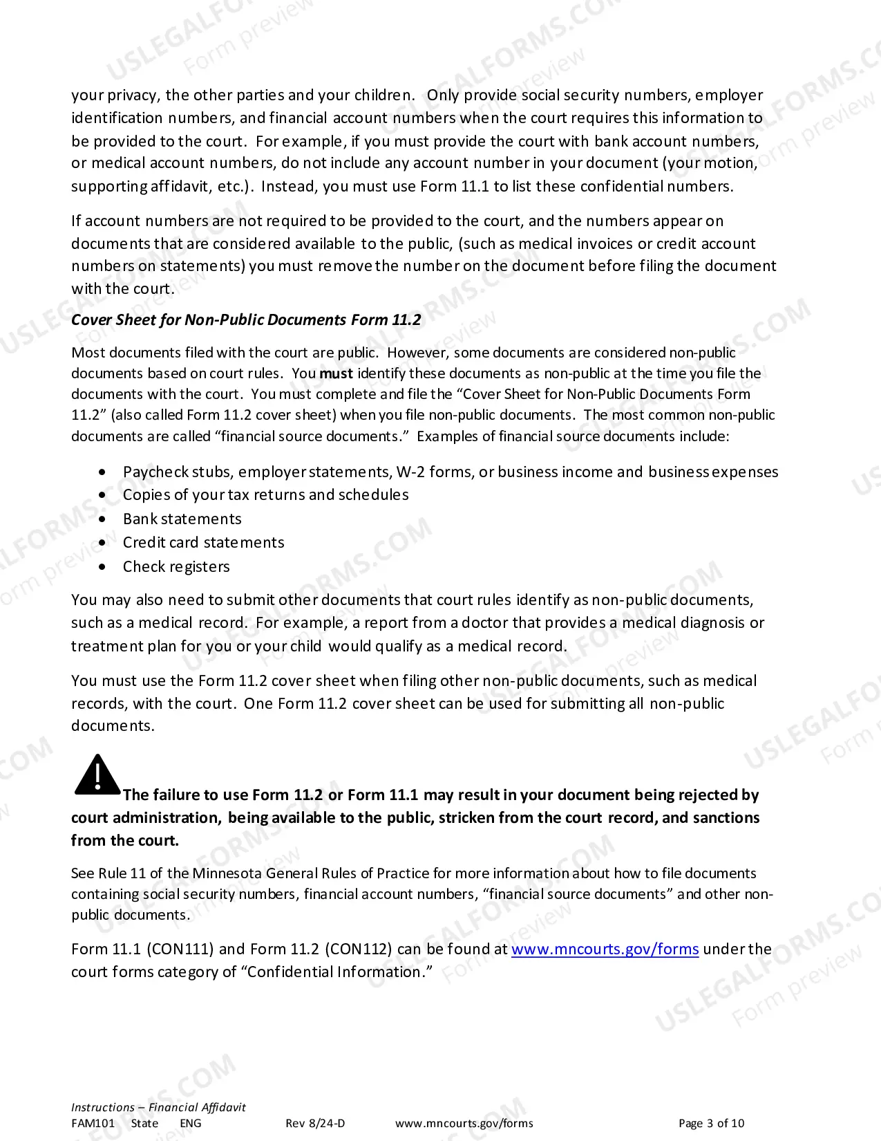 Preview Instructions for Financial Affidavit