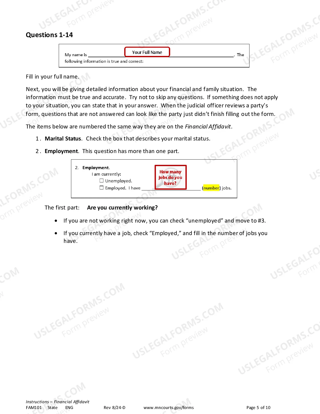 Preview Instructions for Financial Affidavit