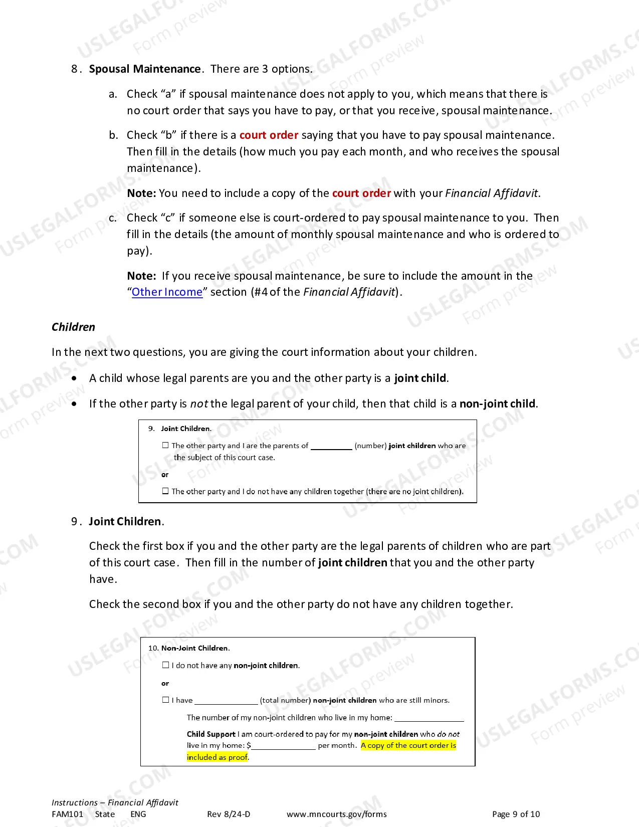 Preview Instructions for Financial Affidavit