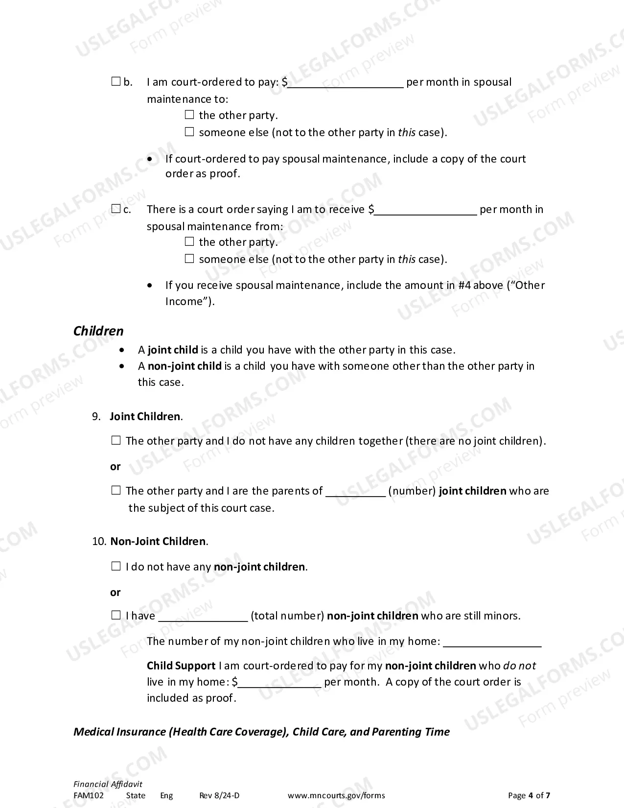 Preview Financial Affidavit for Child Support