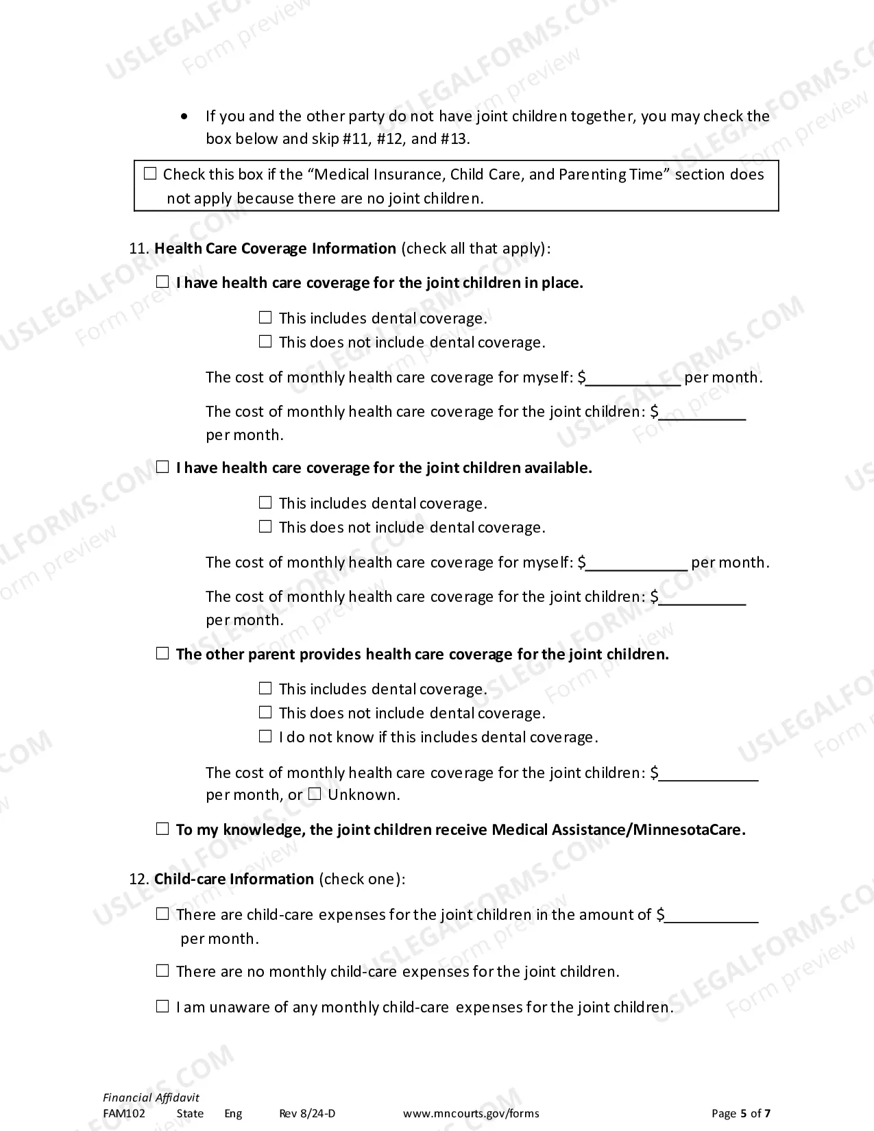Preview Financial Affidavit for Child Support