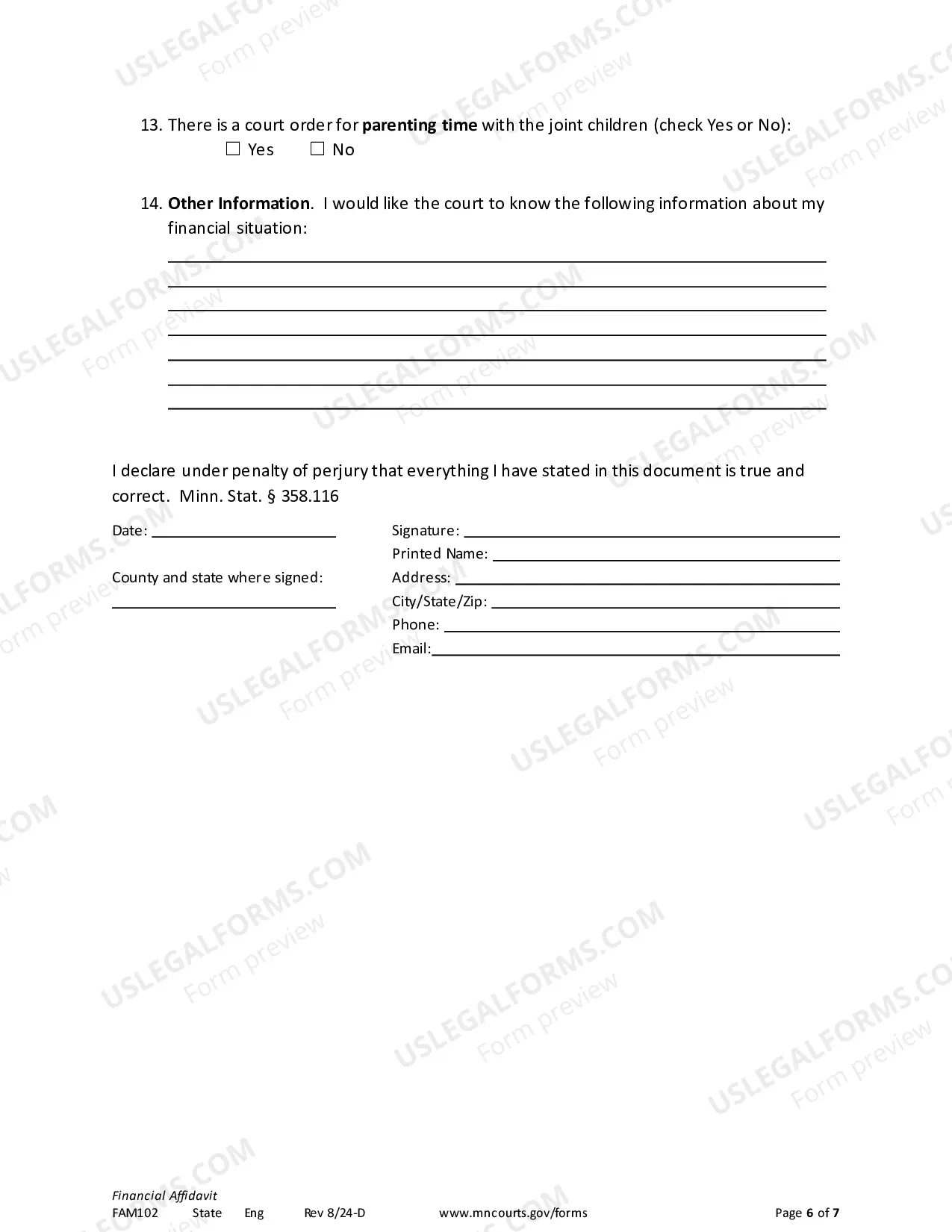 Preview Financial Affidavit for Child Support