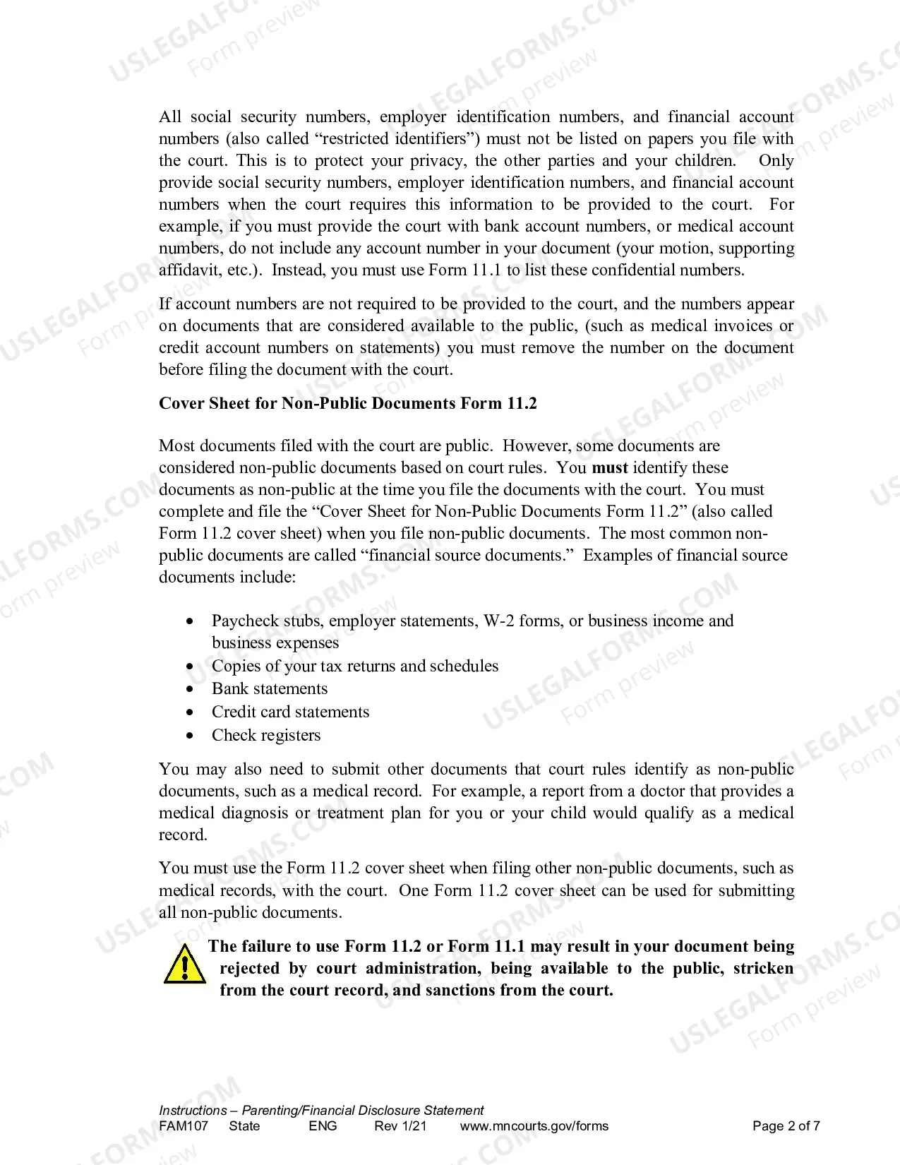 Preview Instructions - Parenting / Financial Disclosure Statement