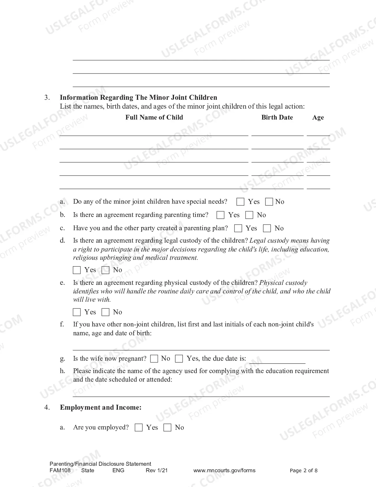 Preview Parenting / Financial Disclosure Statement
