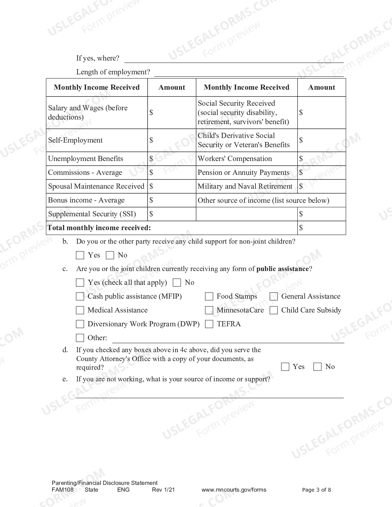 Preview Parenting / Financial Disclosure Statement