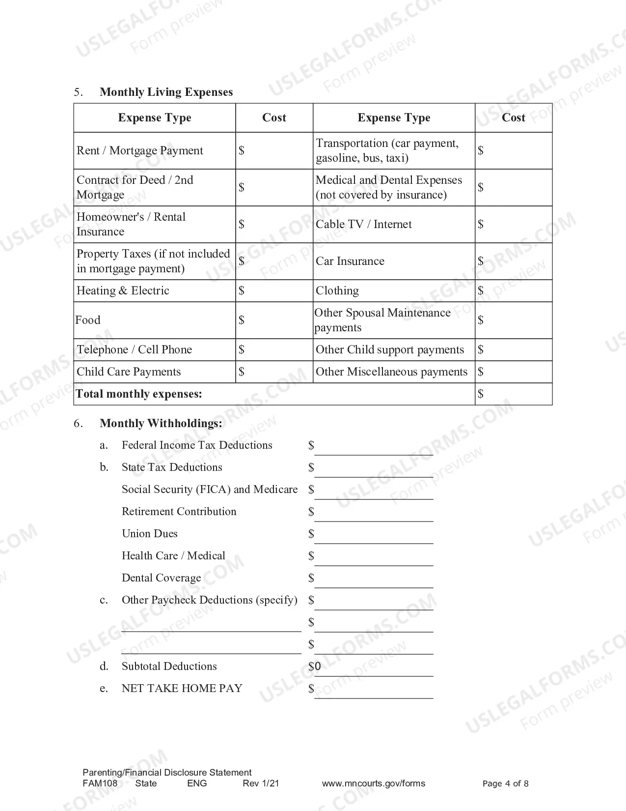 Preview Parenting / Financial Disclosure Statement