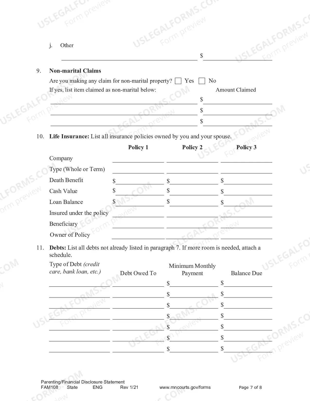 Preview Parenting / Financial Disclosure Statement