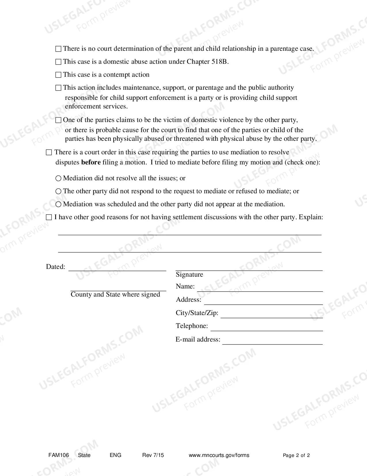 Preview Certificate of Settlement Efforts