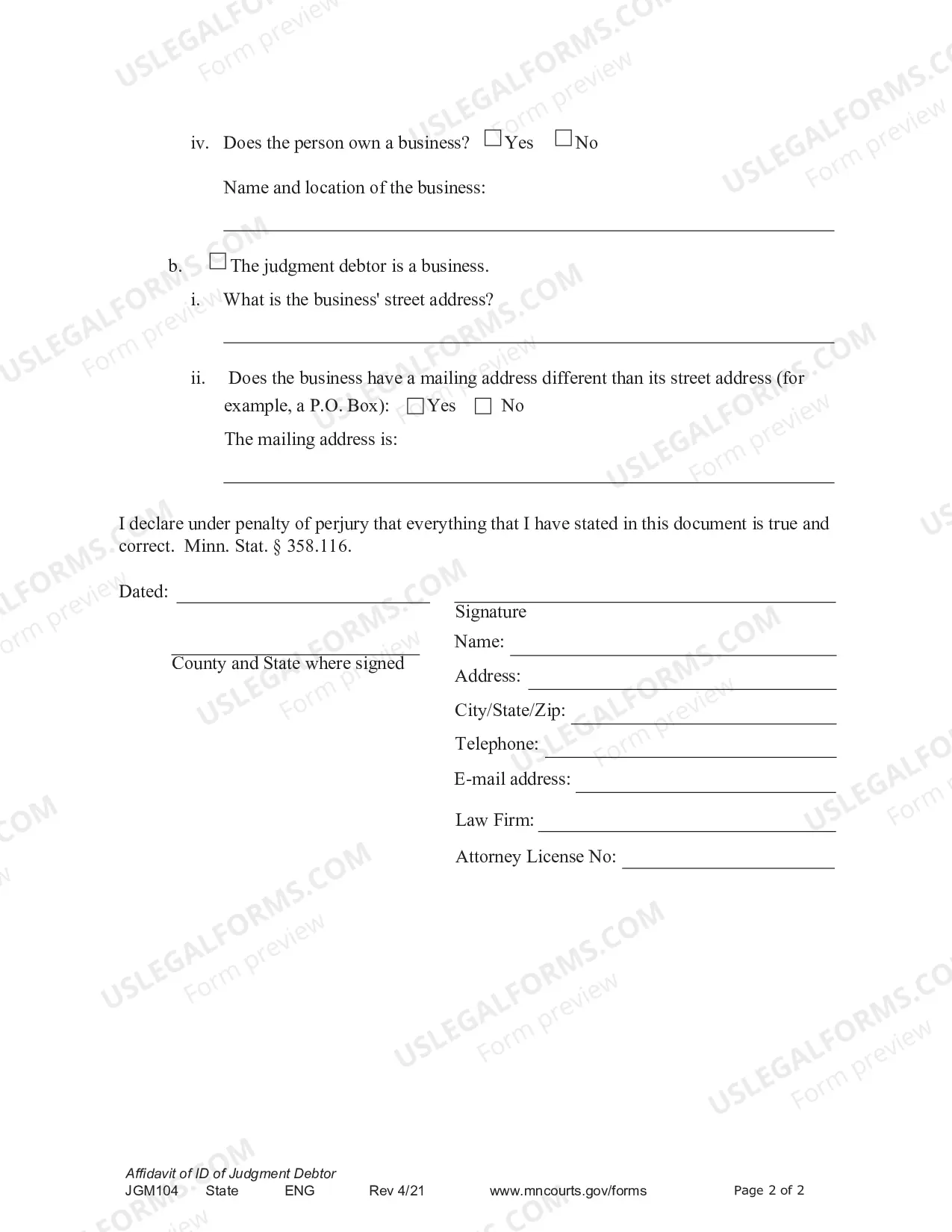 Preview Affidavit For Identification of Debtor