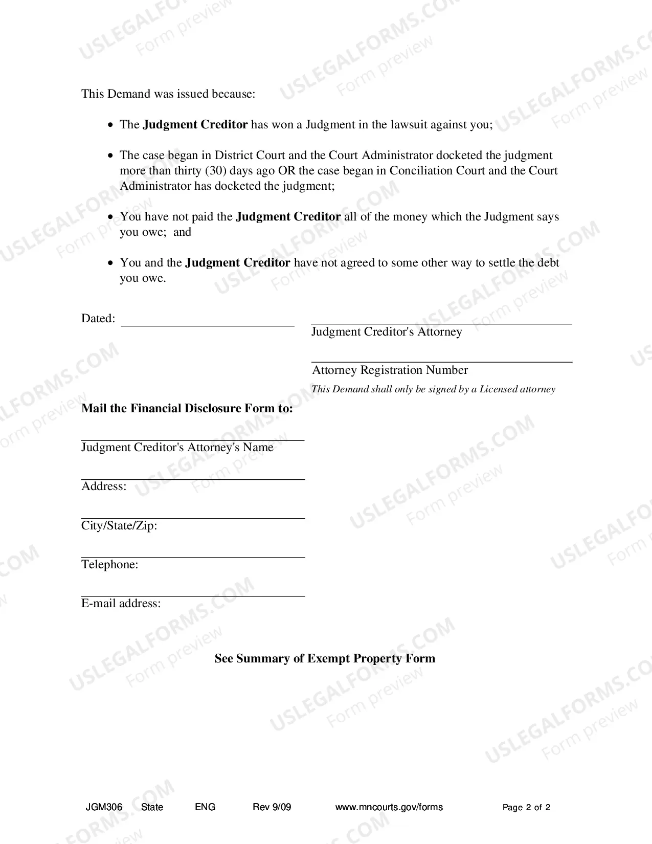 Preview Financial Disclosure - Demand for Disclosure (#JGM306)(for attorneys only)