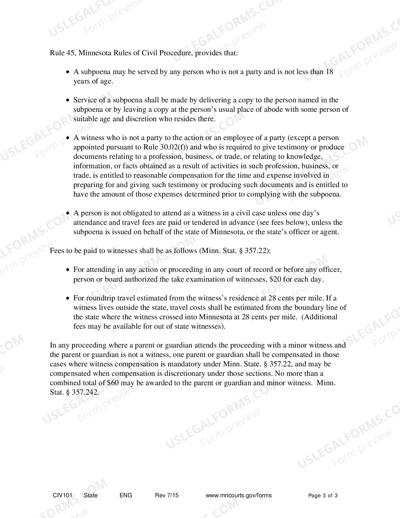 Preview Subpoena - Civil (#CIV101)(statewide form)