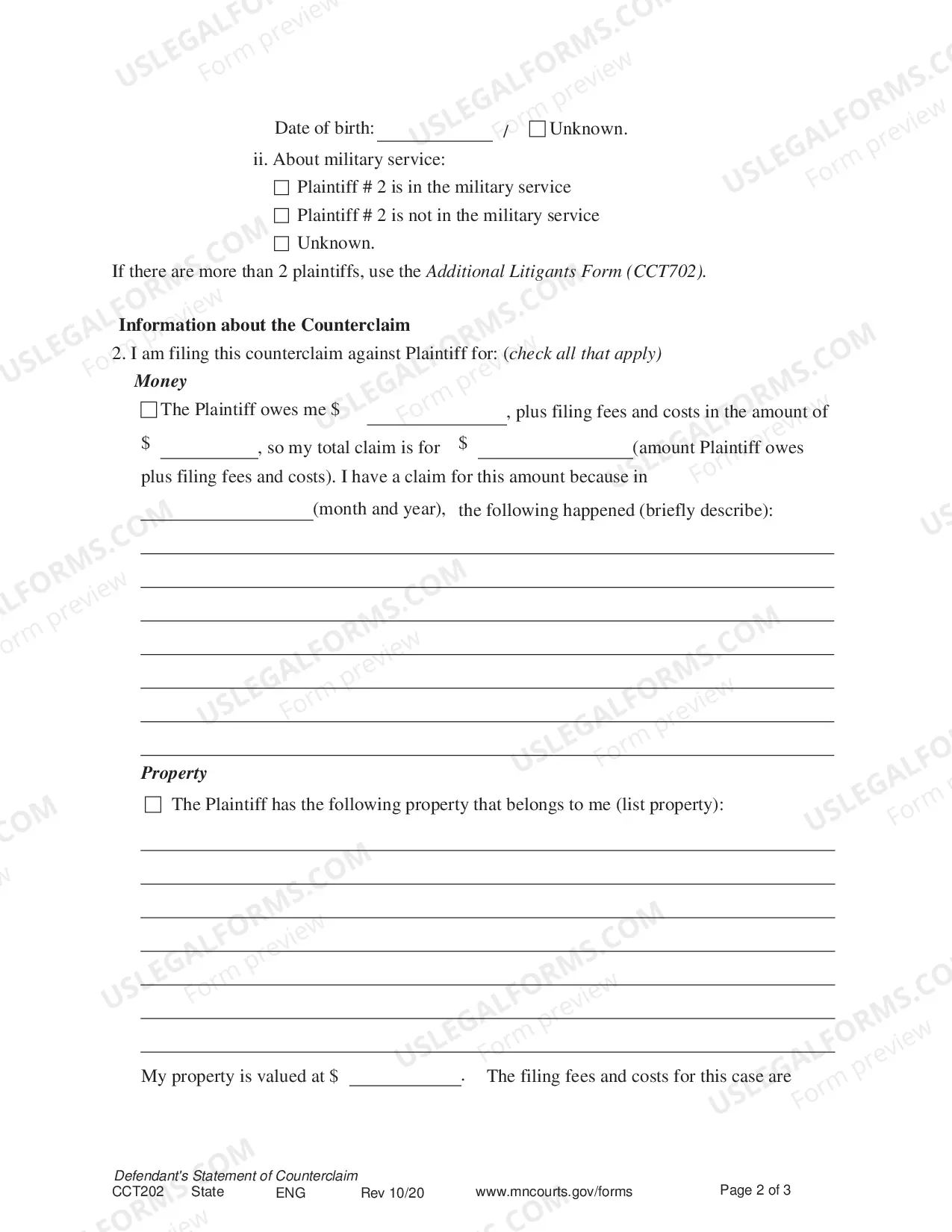 Preview Statement of Counterclaim