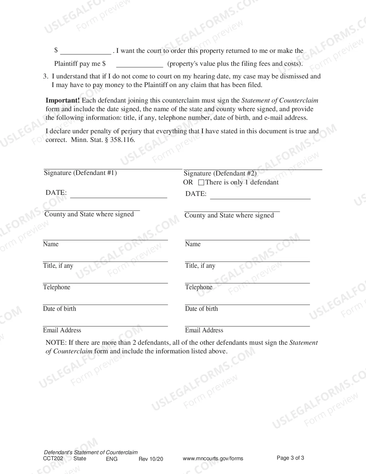 Preview Statement of Counterclaim