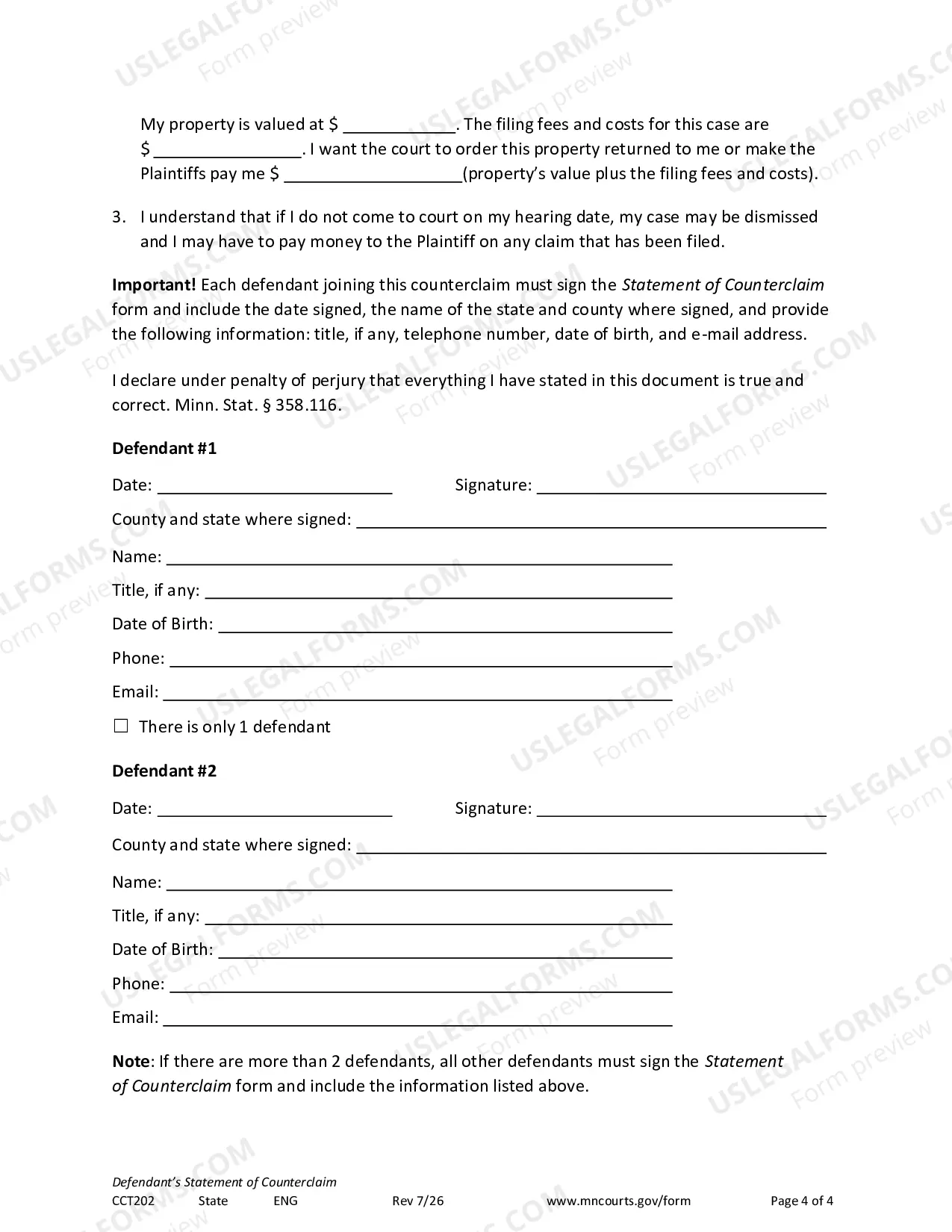 Preview Statement of Counterclaim