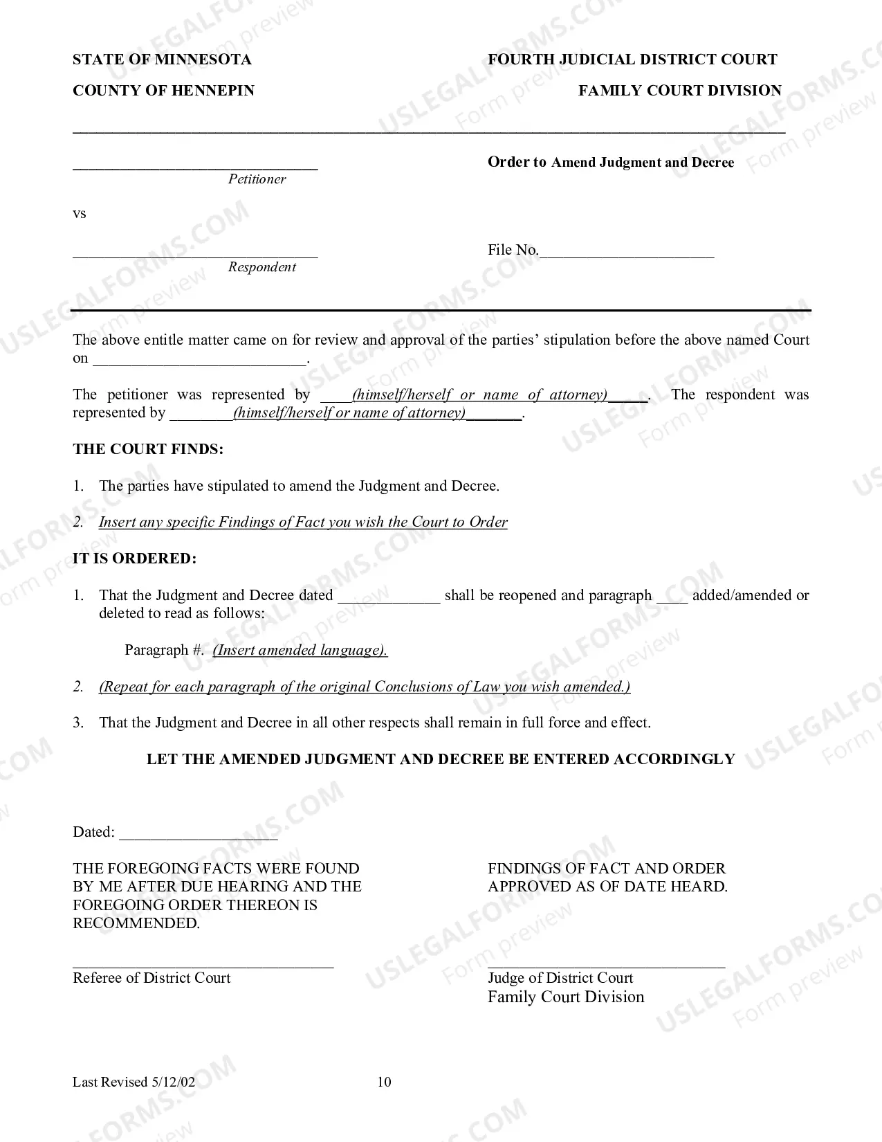 Preview Amended Judgment and Decree Instructions and Forms(pdf)