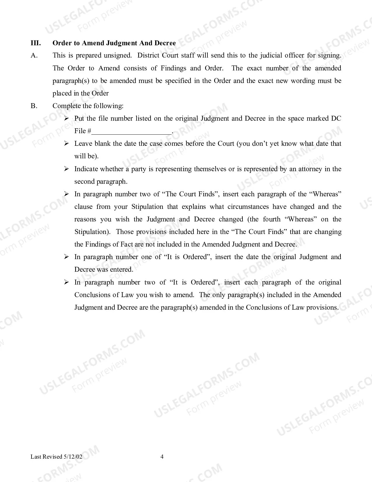 Preview Amended Judgment and Decree Instructions and Forms(pdf)