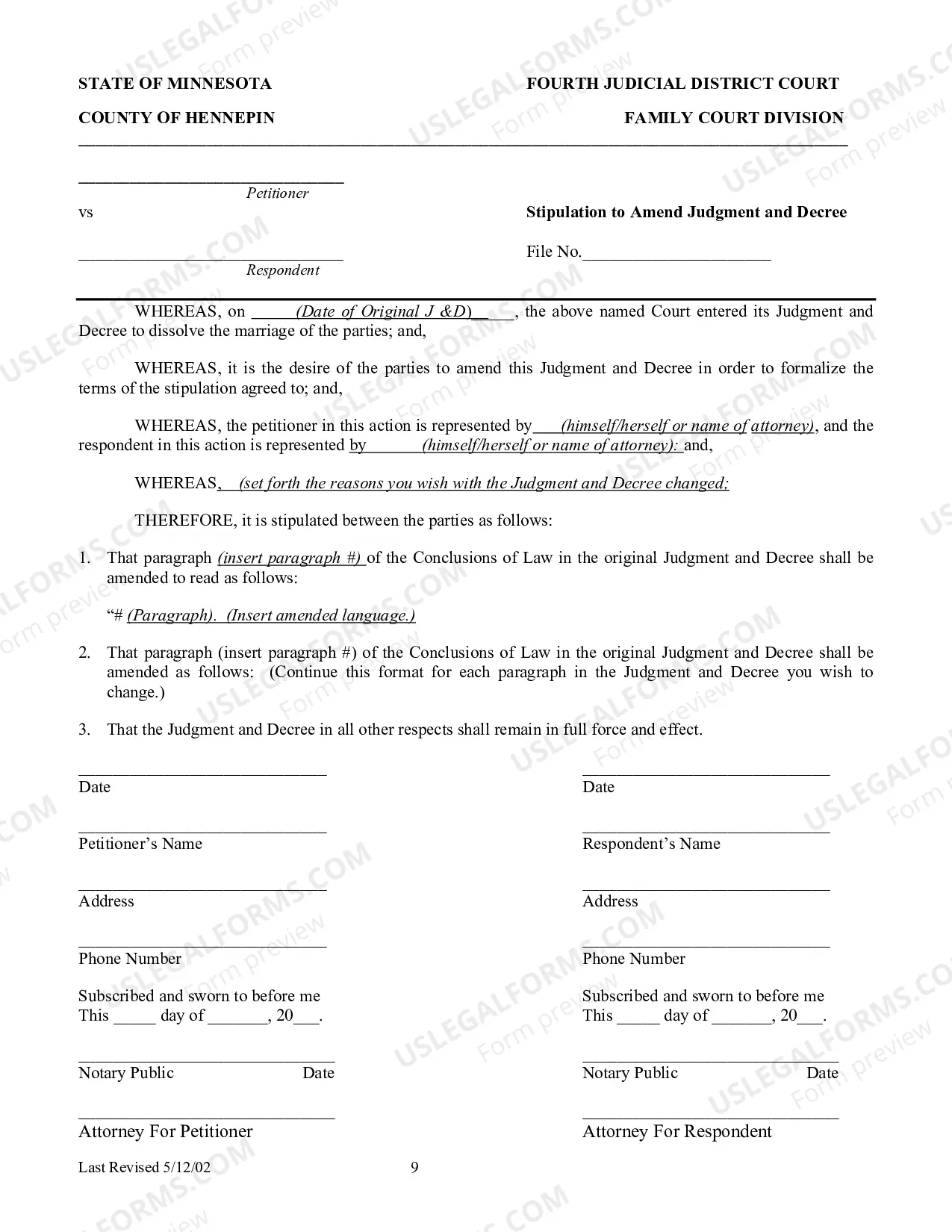 Preview Amended Judgment and Decree Instructions and Forms(pdf)